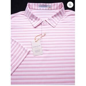 Peter Millar Melange Featherweight Golf Polo Shirt VINCA Pink Stripe XXL NWT